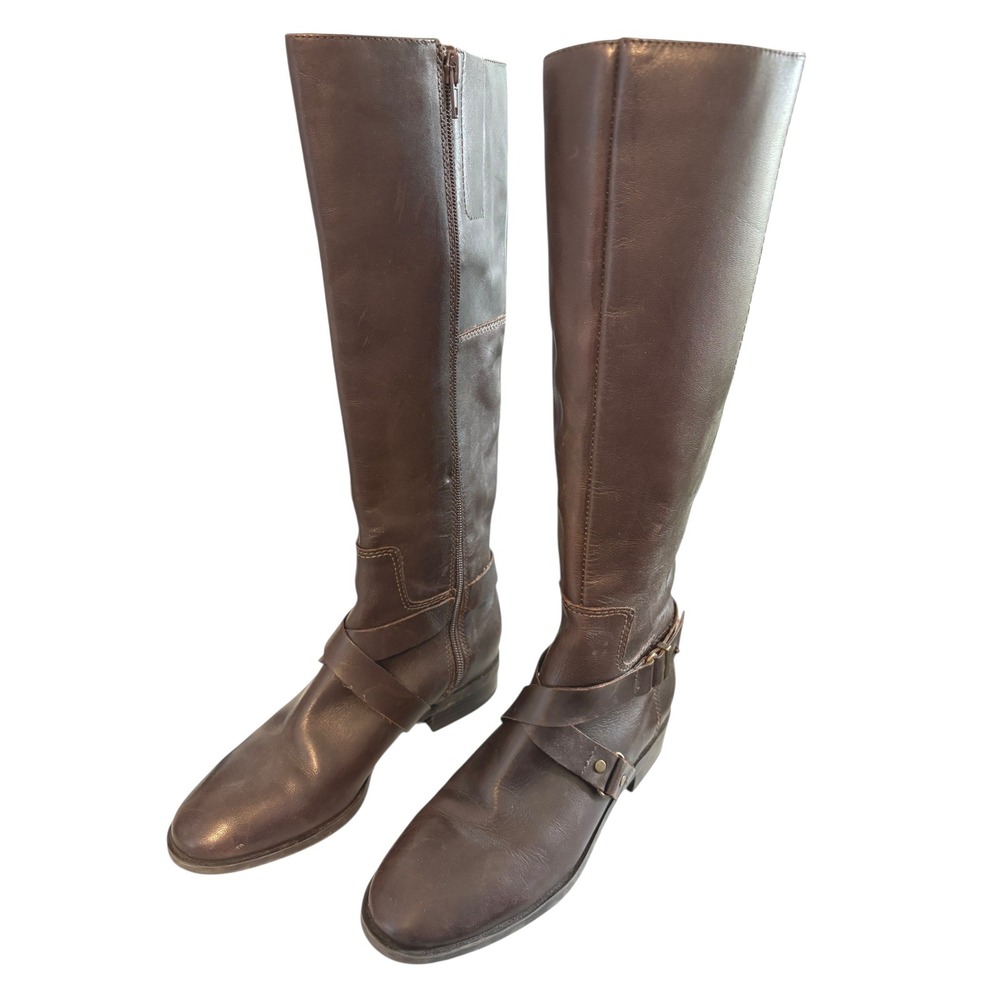 Nine West BLOGGER Womens Dark Brown Leather Tall Riding Boots Size 6M Buckle